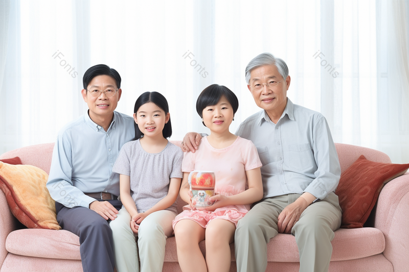 祖孙三代人在客厅的沙发上合影,高清,摄影图,摄影图片,图片大全,摄影图免费下载